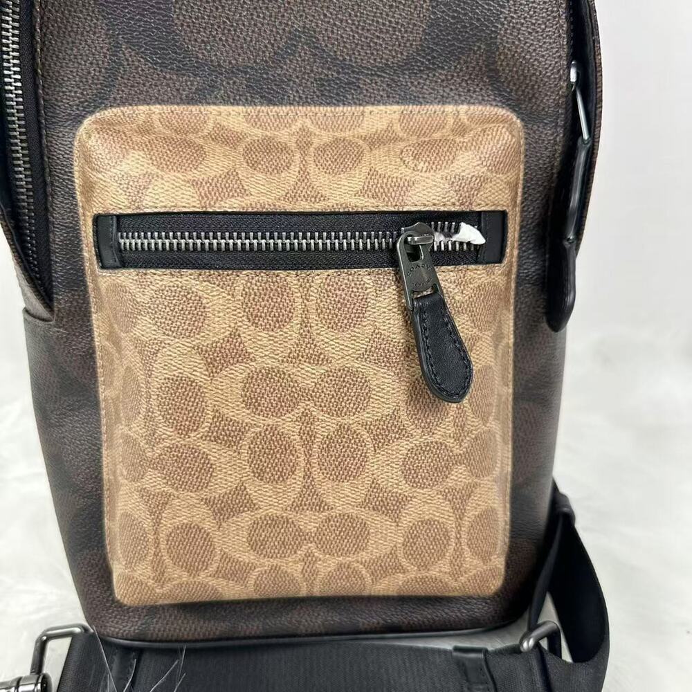 COACH Men's West Pack In Blocked Signature Canvas Walnut / Tan CAB60 NWT - Picture 2 of 9